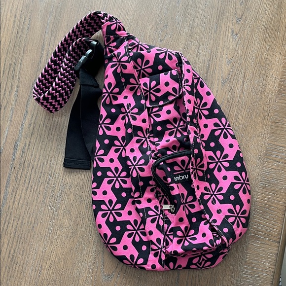 ambry Handbags - Ambry Rope Sling Bag Pink Black Floral Geometric Print